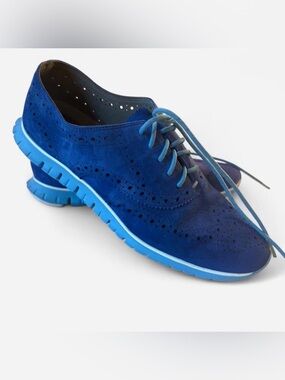 Cole Haan ZERØGRAND Wingtip Oxford  Eyelet Blue Suede Shoes Sneakers Women’s 8.5
